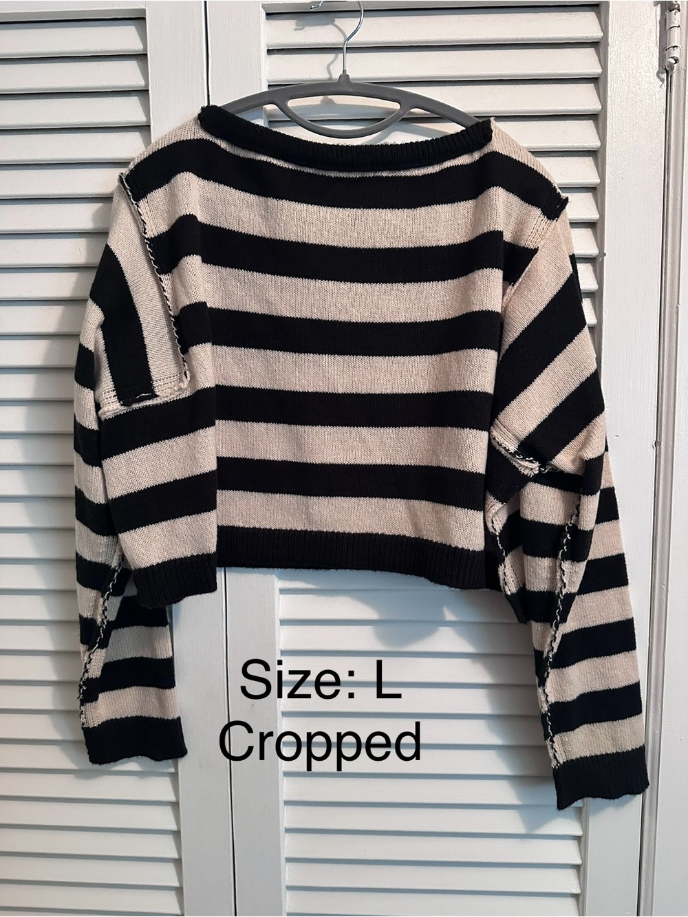 Cropped Black and Cream Striped Womenβs Sweater